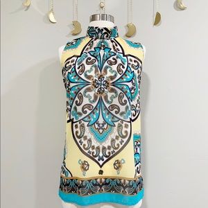 MNG By Mango. Sheer Turtleneck Sleeveless Blouse.